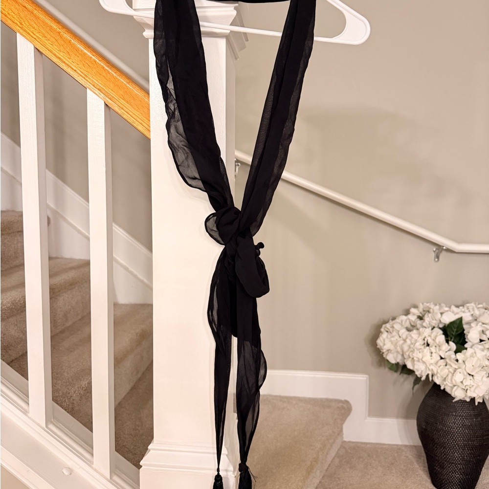 Nordstrom Black Sheer Wrap/Scarf with tassels - Picture 2 of 3